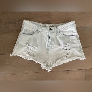 Harlow High Rise White Wash Distressed Denim Shorts - Size 28